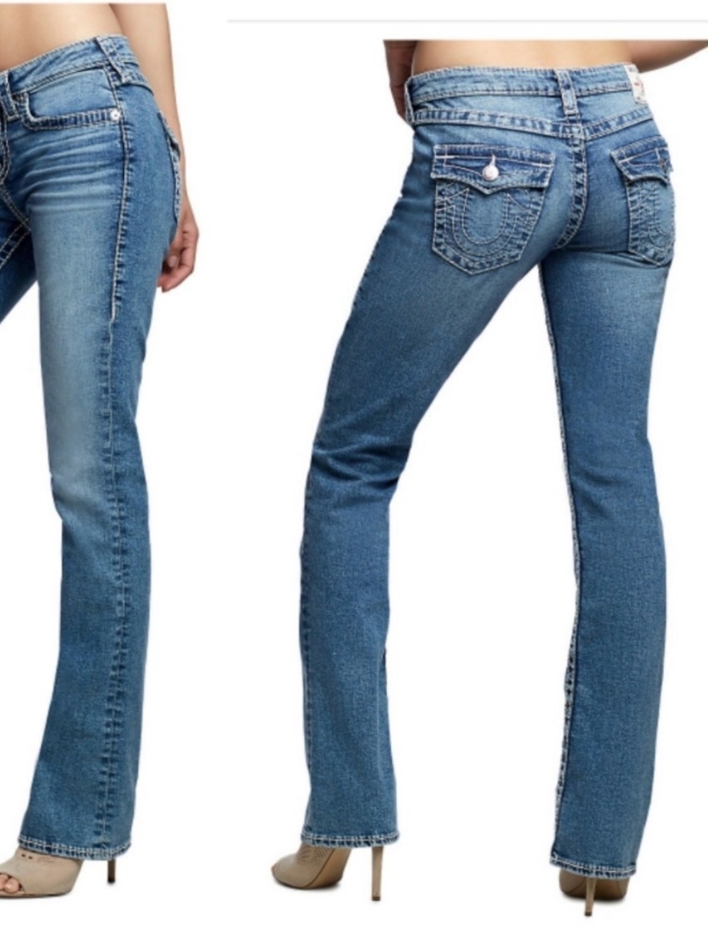 TRUE RELIGION Becca Mid Rise Bootcut Flap Pocket Medium Wash Blue Jeans Size 28